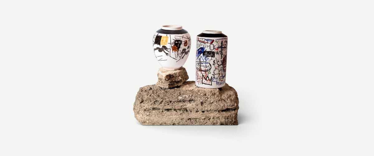 popublic vases on a rock
